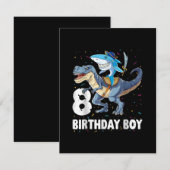 8歳の誕生日、シャーク・恐竜のプリラット 招待状 (正面/裏面)