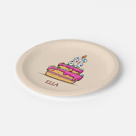 8歳の誕生日 スイートピンクケーキの8 ペーパープレート