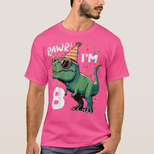 8歳の誕生日 ティラノサウルス ロゥアー 私は8歳 誕生日 ダイノ ボー Tシャツ (正面)