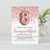 8歳の誕生日 ローズゴールドの誕生日パーティー招待状 招待状 (スタンド正面)