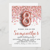 8歳の誕生日 ローズゴールドの誕生日パーティー招待状 招待状 (正面/裏面)