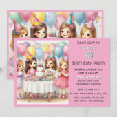 8歳の誕生日 女の子 ピンクの風船 招待状 (正面/裏面)