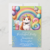 8歳の誕生日 子猫 レインボーパーティー 招待状 (正面)