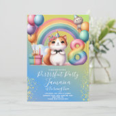 8歳の誕生日 子猫 レインボーパーティー 招待状 (スタンド正面)