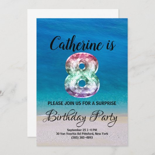 8歳の誕生日 招待状 (正面/裏面)