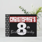 8歳の誕生日 現代的 彼のための 赤 白 黒 W1931 招待状 (スタンド正面)