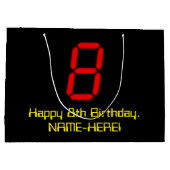 8歳の誕生日:赤いデジタル時計スタイルの"8" + 名前 ラージペーパーバッグ (裏面)