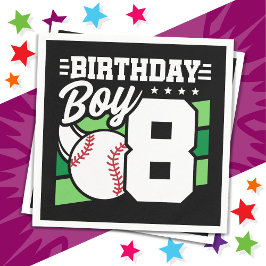 8歳の野球パーティーテーマ8誕生日ボーイ スタンダードカクテルナプキン