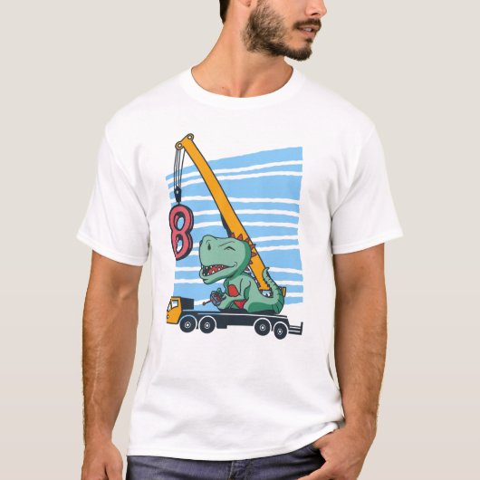 8歳の8回目の誕生日 移動式クレーン恐竜 Tシャツ (正面)
