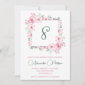 8歳エレガントの誕生日招待状フローラピンク 招待状 (正面)