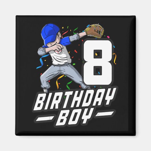 8歳キッズボーイズ8誕生日野球ダービング マグネット (正面)