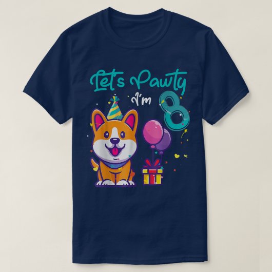 8歳コルギドッグ恋人8誕生日レッツパー Tシャツ (デザイン正面)