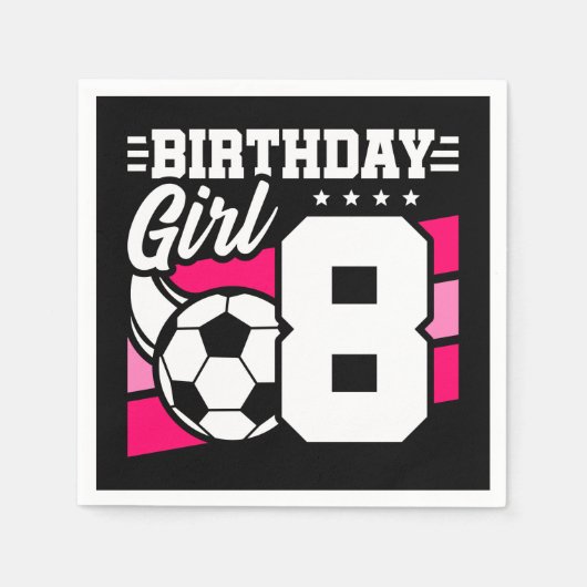 8歳サッカーサッカーパーティー8誕生日ガール スタンダードカクテルナプキン (正面)