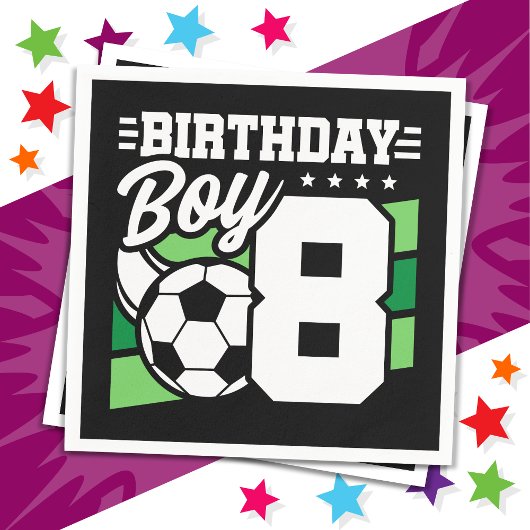 8歳サッカーサッカーパーティー8誕生日少年 スタンダードカクテルナプキン