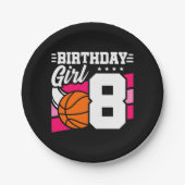 8歳バスケットボールパーティー8誕生日ガール ペーパープレート (正面)