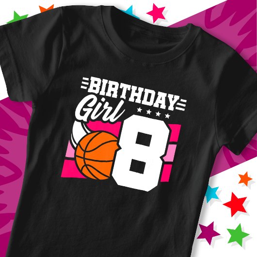 8歳バスケットボールパーティー8誕生日ガール Tシャツ