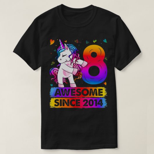 8歳ユニコーンフロッシング8誕生日ガールウニ Tシャツ (デザイン正面)