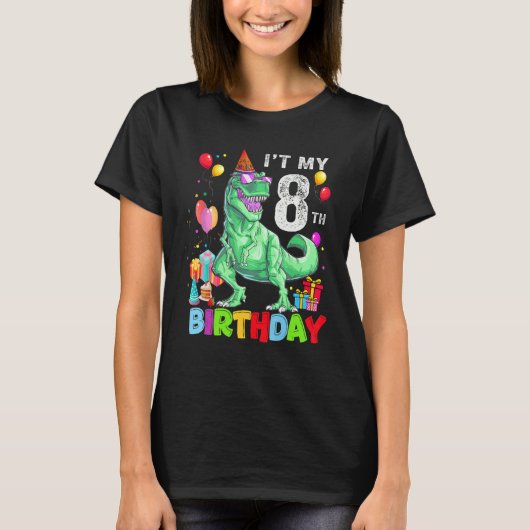8歳私の8誕生日レックス恐竜B Tシャツ (正面)