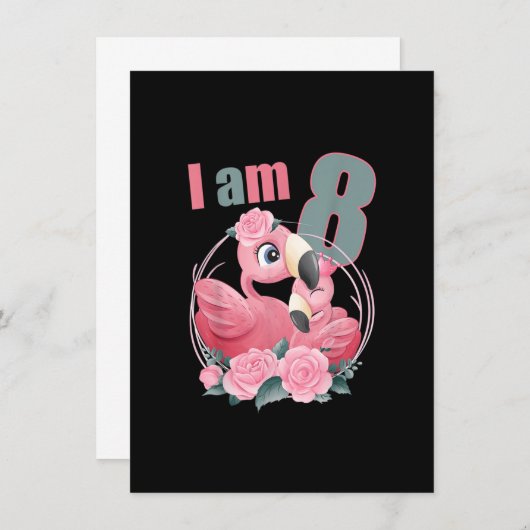 8歳8歳の誕生日の衣装ボーイガールかわいいフラミン 招待状 (正面/裏面)