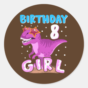 8歳8誕生日女の子の恐竜Tレックス ラウンドシール