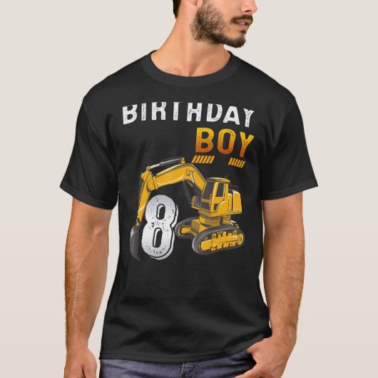 8歳8誕生日建築車エクスカフ Tシャツ (正面)