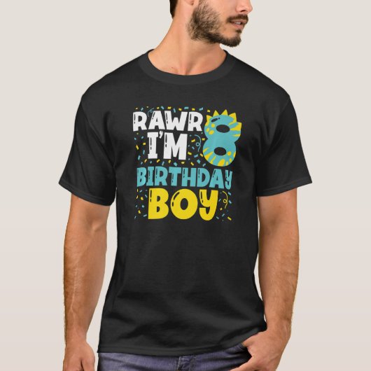8歳8誕生日男の子の恐竜幼児 Tシャツ (正面)