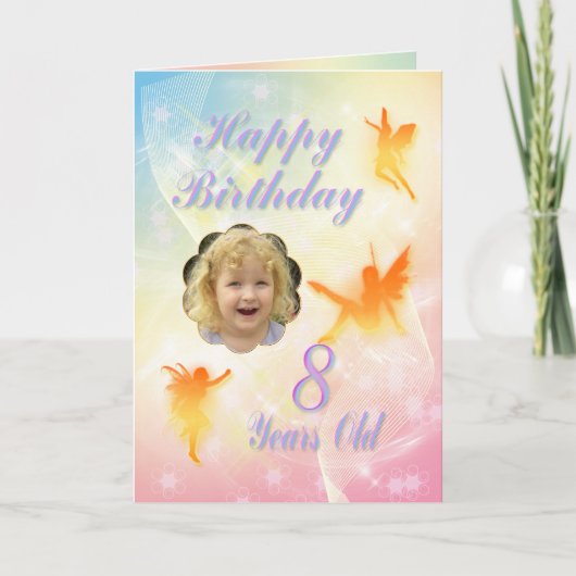 8歳、花の妖精の誕生日カード カード (正面)