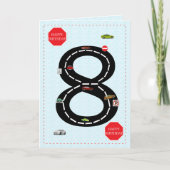 8歳、8歳の誕生日、おもちゃ車と道路 カード (正面)