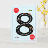 8歳、8歳の誕生日、おもちゃ車と道路 カード (黄色い花)