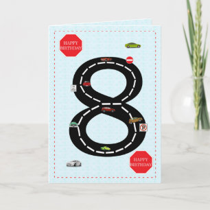 8歳、8歳の誕生日、おもちゃ車と道路 カード