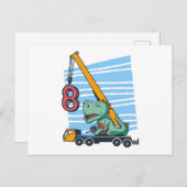 8歳 8歳の誕生日 移動式クレーン 恐竜 ポストカード (正面/裏面)