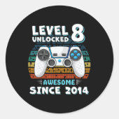 8歳BDayソンボーイおもしろいゲーマー8歳B ラウンドシール (正面)