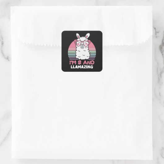 8歳Bdayラマージング8誕生日ラマ スクエアシール (バッグ)