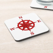 8点のコンパス面図、深紅および白い コースター (左側)