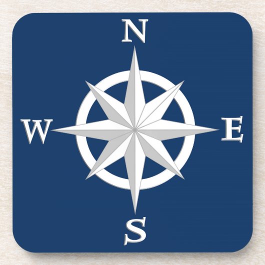 8点のコンパス面図、白および濃紺 コースター (正面)