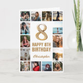 8番目のハッピーバースデー金ゴールドとホワイトコラージュ カード (正面)