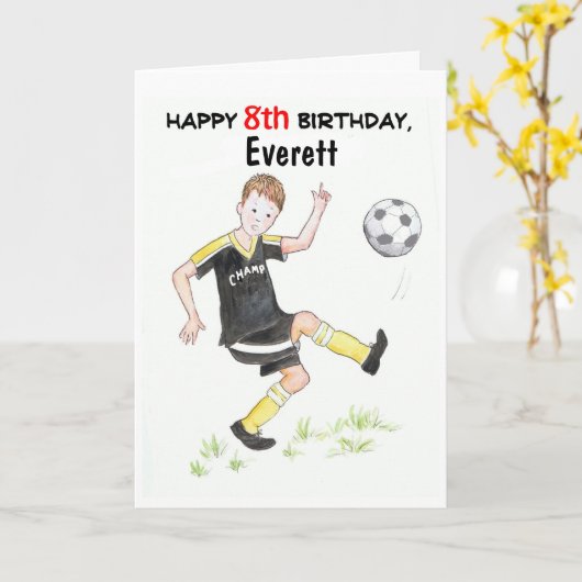 8番目の誕生日カードをパーソナライズする – サッカー カード (黄色い花)