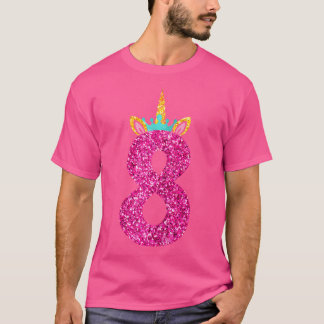 8番目の誕生日クラウンユニコーン8歳オールドガール誕生日 Tシャツ