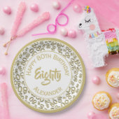 8番目の誕生日乱数パターン金ゴールド/白 ペーパープレート (パーティー)