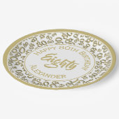 8番目の誕生日乱数パターン金ゴールド/白 ペーパープレート (アングル)