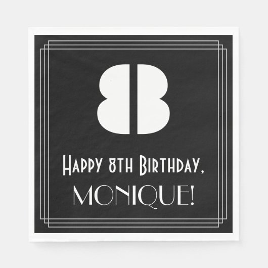 8番目の誕生日:インスパイアアールデコの検索"8" +名前 スタンダードランチョンナプキン (正面)
