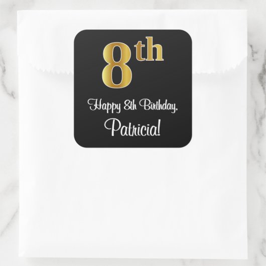 8番目の誕生日-エレガント豪華なフェイク金ゴールドルック# スクエアシール (バッグ)