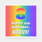 8番目の誕生日: カラフル、おもしろいレインボーパターン# 8 スタンダードランチョンナプキン (正面)