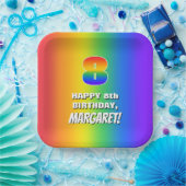 8番目の誕生日: カラフル、おもしろいレインボーパターン# 8 ペーパープレート (パーティー)