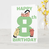 8番目の誕生日・ドードル・キャッツカスタムメッセージ カード (黄色い花)