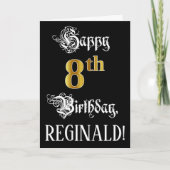 8番目の誕生日:ファンシースクリプト、フェイク金ゴールド・ルック、名前 カード (正面)