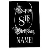 8番目の誕生日: ファンシー、スクリプエレガントト+名前をカスタムする ミディアムペーパーバッグ (正面)