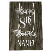 8番目の誕生日: ファンシー, フェイク Wood Look +名前をカスタムする ミディアムペーパーバッグ (裏面)