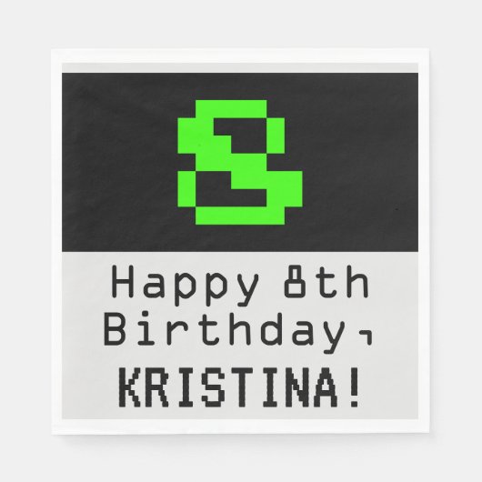 8番目の誕生日- Nerdy / オタク系のスタイル"8"と名前 スタンダードランチョンナプキン (正面)