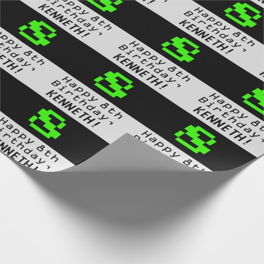 8番目の誕生日- Nerdy / オタク系のスタイル"8"と名前 ラッピングペーパー (角)